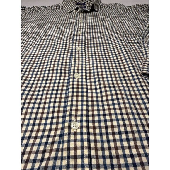 J Ashford Mens Shirt XXL Button Down Long Sleeve Checker Blue Rust Red - Picture 3 of 9